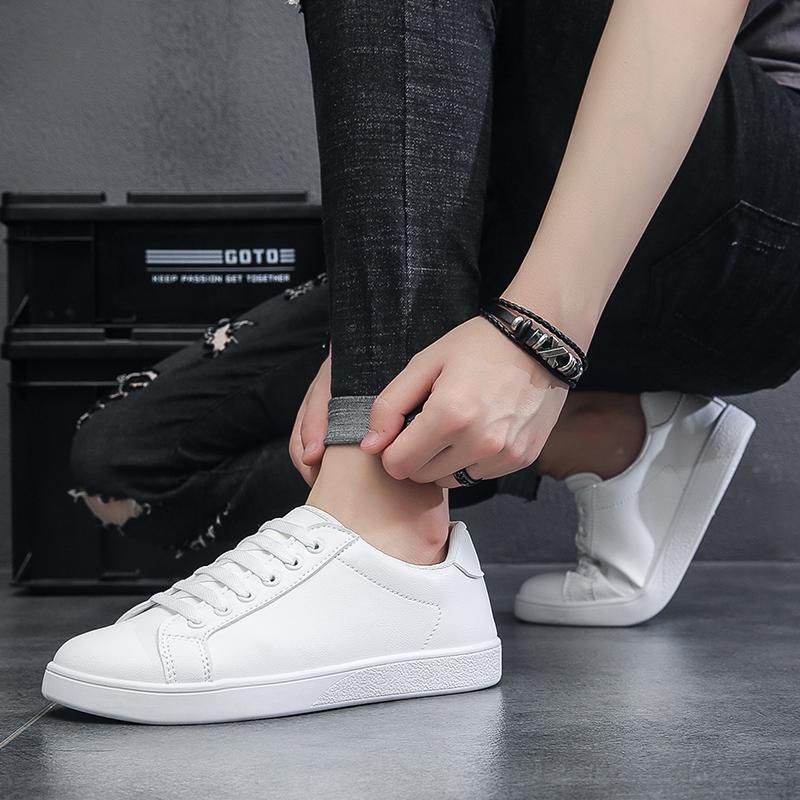 Sapatos Brancos da Moda Masculinos Casuais Sapatos de Couro PU Tênis Masculinos Sapatos Cool Street para Meninos Marca Calçados Masculinos Outono Sapato Esportivo Plano