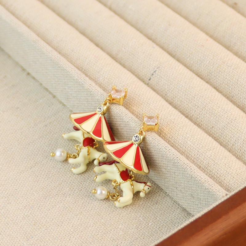 

Креативные серьги-подвески и ожерелье с эмалью, каруселью и жемчугом - Рождественская серия в европейском и американском стиле