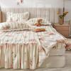 Lace Ruffle Edge Printed Bed Skirt Flower Pattern Quilted Thickened Bed Cover Three Piece Non Slip Dustproof Bedding Set