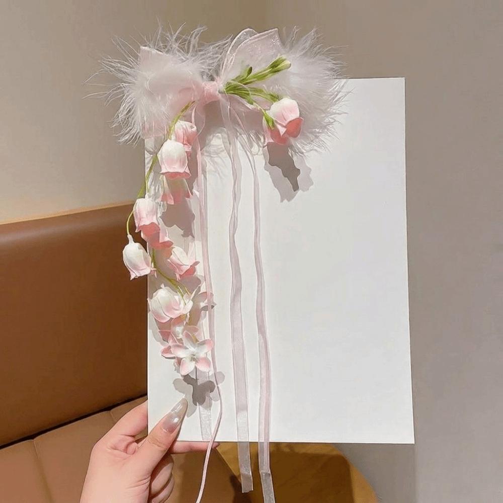 Floral Designs Bell Orchid Ribbon Barrettes Sweet Lolita Dress Hair Accessories For Girls Style C