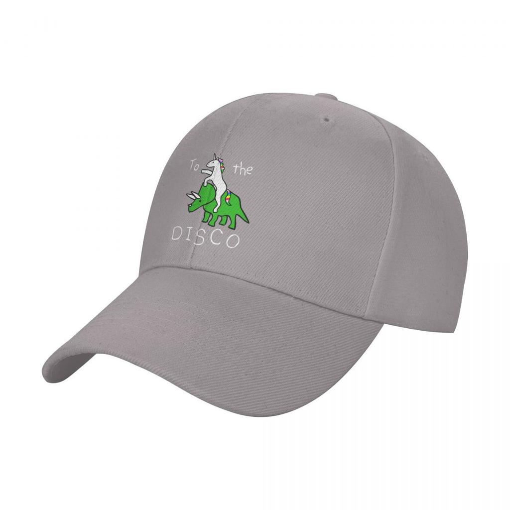 To The Disco (white text) Unicorn Riding Triceratops Baseball Cap Sun Cap Hip Hop dad hat fishing caps man Mens Hats Women's