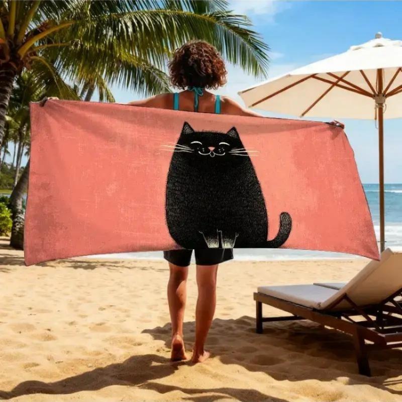 

1pc Cat Behavior Lecture Theme Beach Towel, Cute Pet Day Beach Towel, Soft, Absorbent, Quick-Drying, Suitable for 6 Scenarios W30*H60(CM)