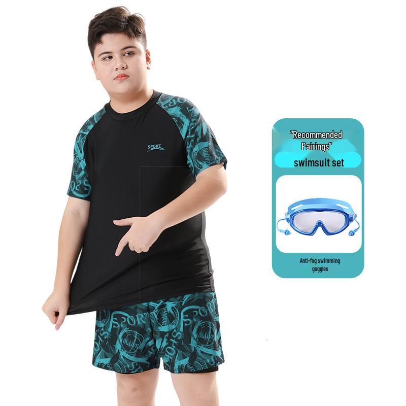 Boys' High-Elastic Quick-Dry Swimsuit Set - Anti-Embarrassment, Two-Piece Beachwear for Tweens and Teens