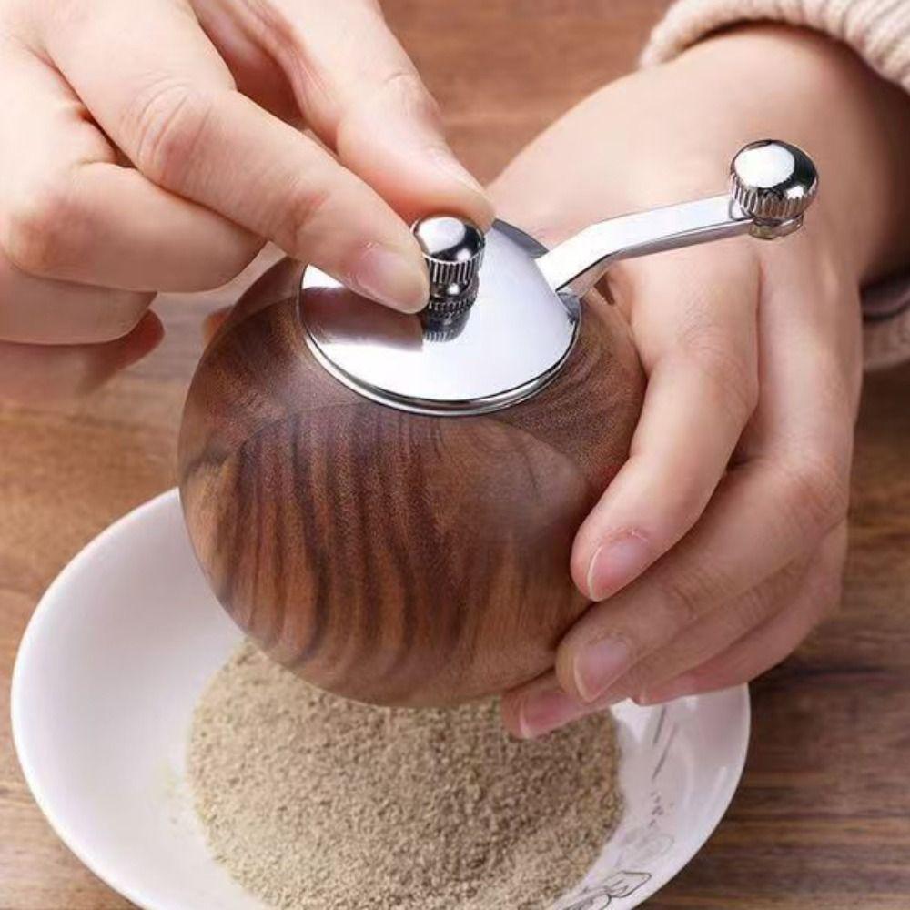 Sfärisk pepparkvarn i trä Handvevad Keramisk Malningskärna Pepparkvarn Stor Kapacitet Salt- och Pepparflaska Pasta