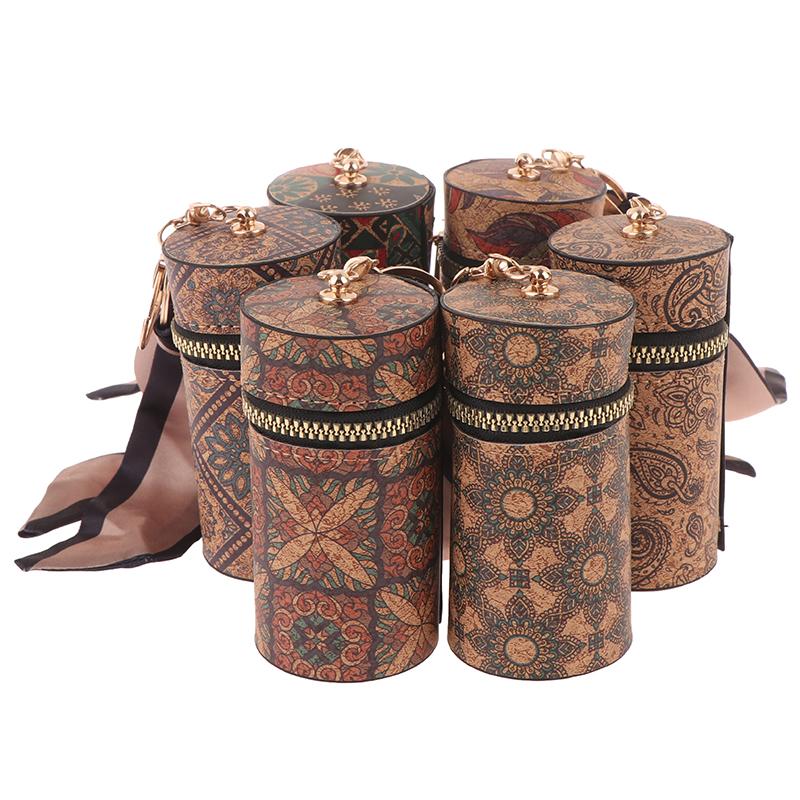 Retro Wood Grain Bucket Coin Purse Fashion Lipstick Bag Mini Storage Bag Earphone Bags Keyring Pendant For Women Girls Gift