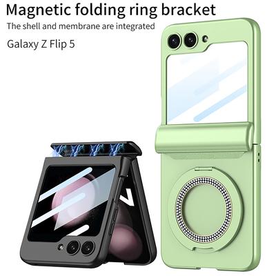Do etui Samsung Galaxy Z Flip 5 5G Matowy magnetyczny zawias Składany uchwyt pierścieniowy Bezprzewodowe ładowanie Lustrzana folia Odporna na wstrząsy Twarda obudowa