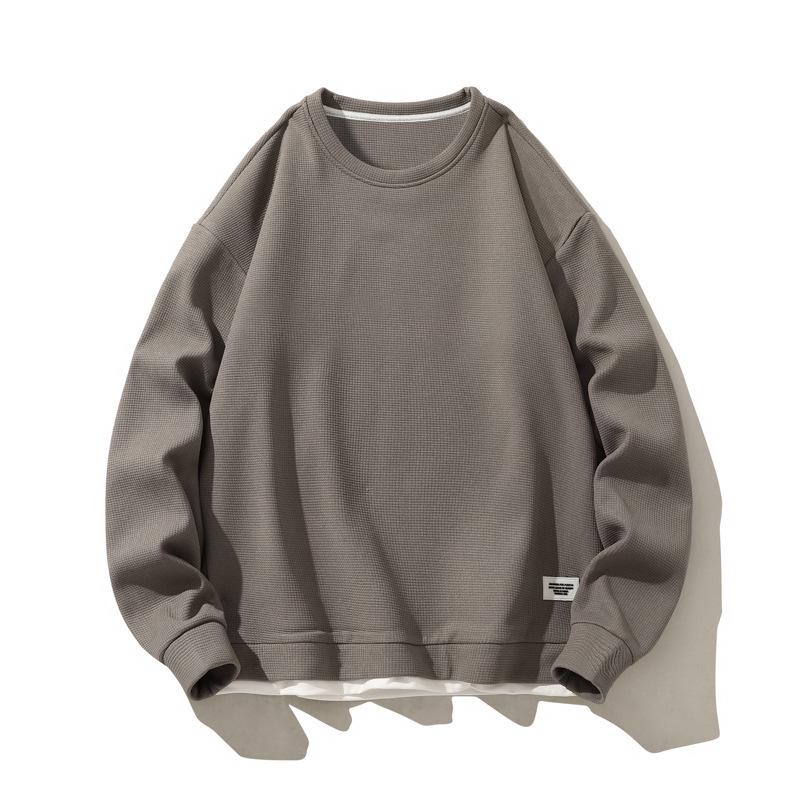 

Мужской модный флисовый свитшот с круглым вырезом - Зимняя вафля, однотонная футболка с длинным рукавом 3XL