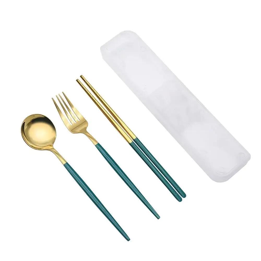 New Spoon Fork Chopsticks Set Storage Box Tableware Coffee Snack Fruit Dessert Portable Spoon Fork Chopstick Set Stainless Steel