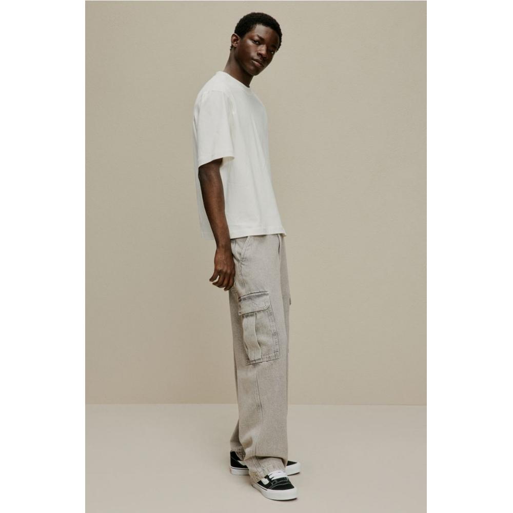 H M Baggy Cargo Jeans Beige