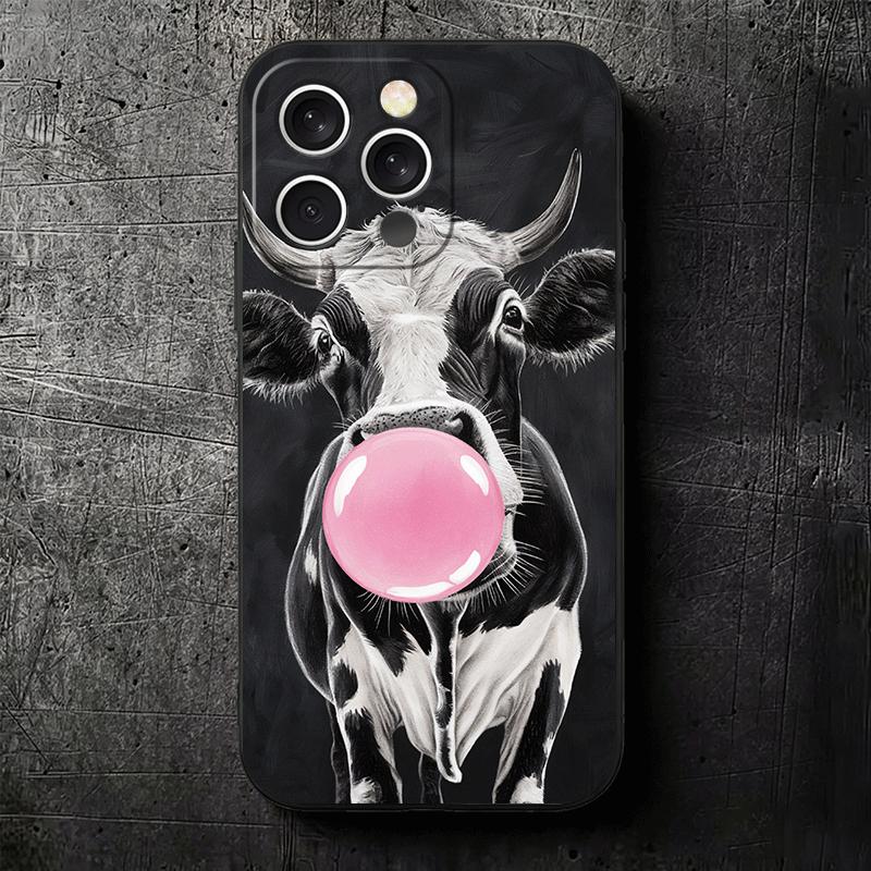 White Black Dairy Cattle Symbol Soft Phone Case for iPhone 16 16E 17 Air 15 Pro Max 14 Plus 13 Mini 11 12 7 Black Cover Back She