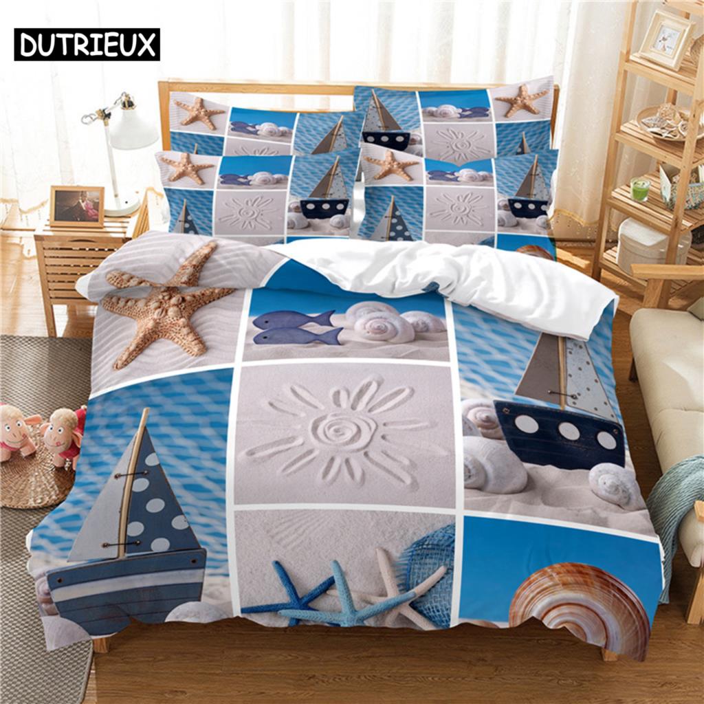 Comforter 3D Digital Printing Fashion Design Beaches And Waves Bedding Set Queen Size