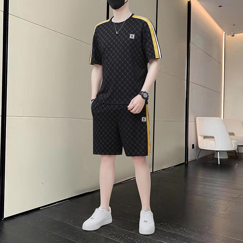 

Чоловічий Модний Літній Повсякденний Спортивний Костюм - Футболка з Коротким Рукавом та Шорти для Підлітків. XL чорний