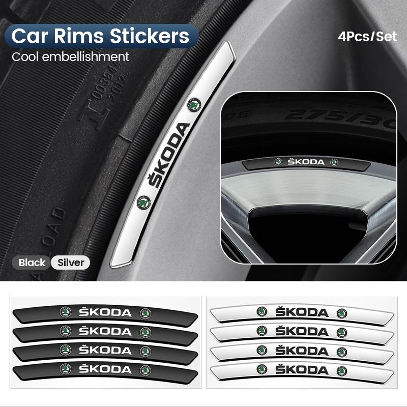 AAABO1 Car Wheel Hub Edge Sticker Emblem Decoration For Skoda Octavia Fabia Rapid Superb Kodiaq Scala Karoq Citigo Kamiq Accessories