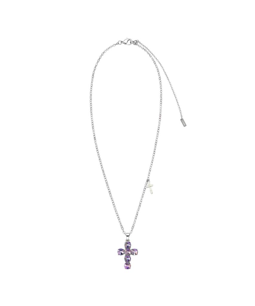 Pasion Crystal Cross Slide Necklace_Purple
