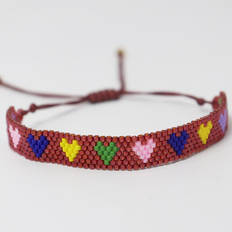 Braccialetto Boemo Fatto a Mano con Perline Miyuki per Donna – Gioiello Regolabile Multicolore con Design a Cuore, Accessorio con Perline Artigianale
