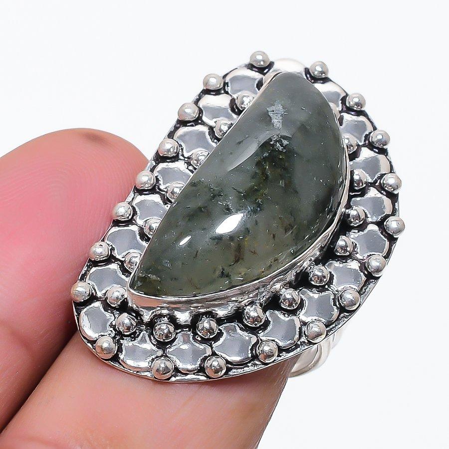 Natural Lodolite Quartz Gemstone 925 Sterling Silver Jewelry Ring Size 7 W9H85