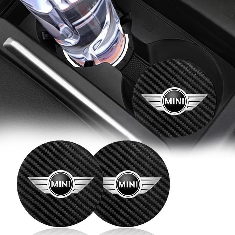 2Pcs Car Carbon Fibre Water Cup Pad Holder Anti-slip Coasters Mat For BMW Mini Cooper R50 R53 R55 R56 R60 R61 F54 F55 F56 F60
