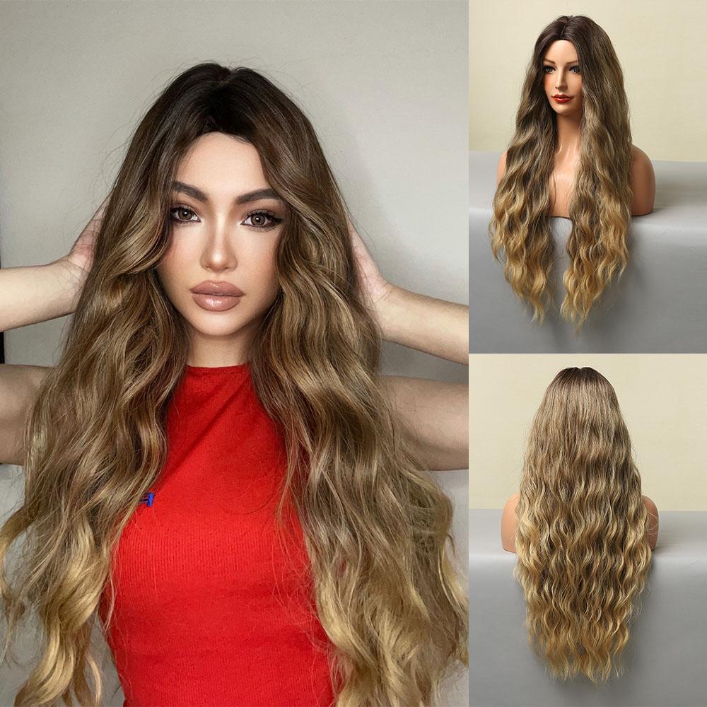 HENRY MARGU Long Wavy White Blonde Platinum Ombre Synthetic Wigs Natural Cosplay Wigs for Women Middle Part Wig Heat Resistant