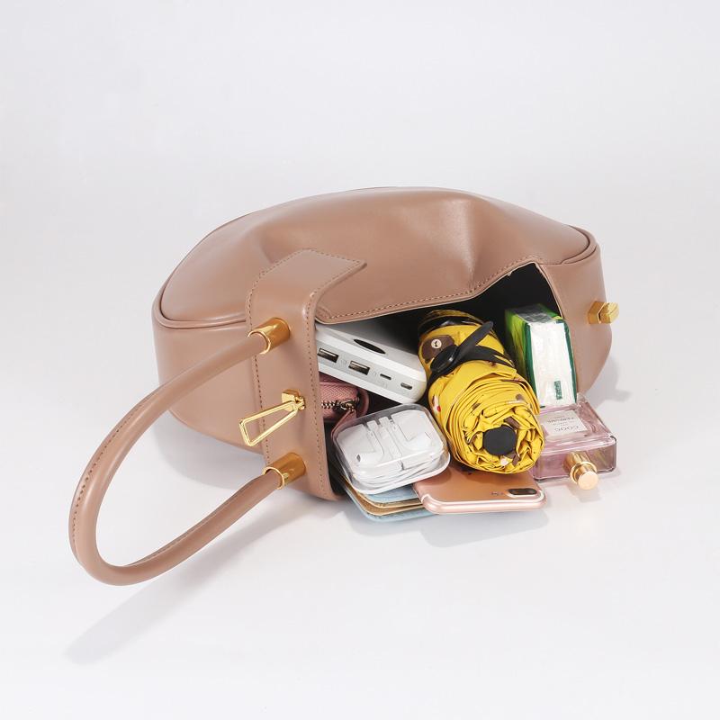 Genuine Leather Spherical Small Tote Bag For Women  Trend Designer Evening Purse Top Handle Ladies Handbags