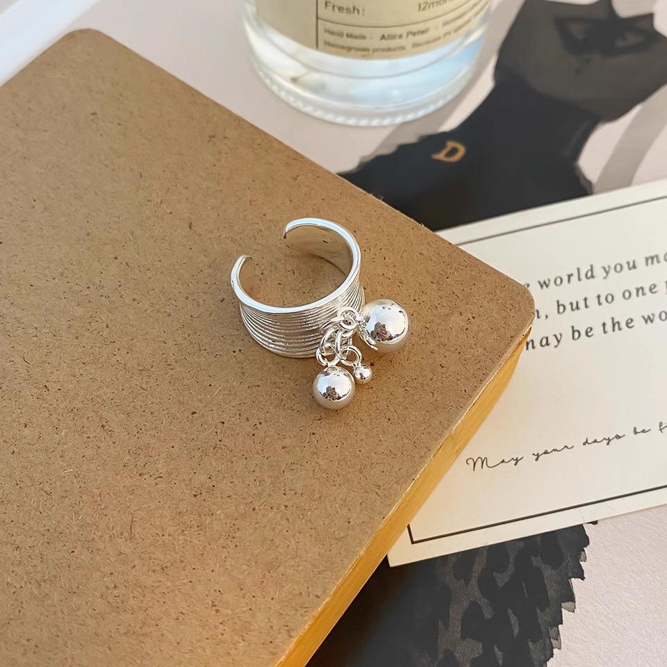 Korean Style Wide-Edged Round Bead Adjustable Ring - Versatile, Fashionable Design for Women Open Adjustable jz5007