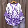 2026 European Floral Print V-neck Lace T-shirt for Women