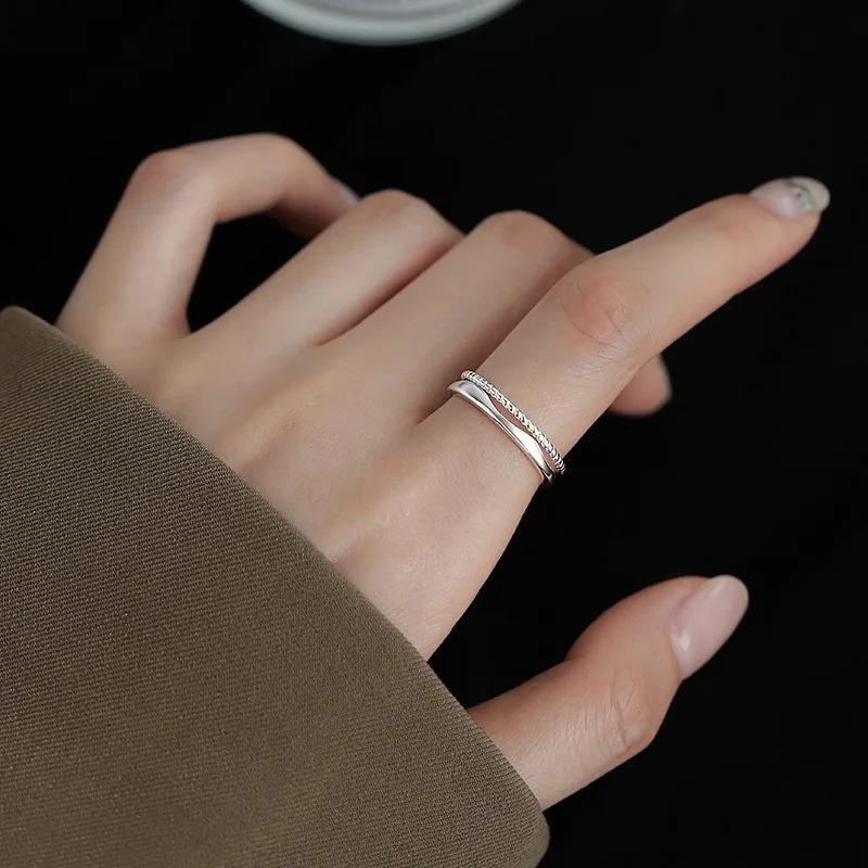 Silver Simple Punk Hollow Rings for Women Geometric Fashion Open Adjustable Handmade Party Jewelry Gift Allergy Engagement Ring