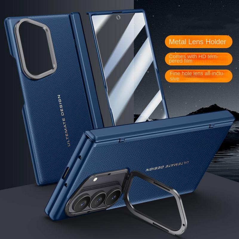 Leather With Privacy Screen Tempered Glass Protector Case For Samsung Galaxy Z Fold7 Spring Hinged Camera Holder Cover