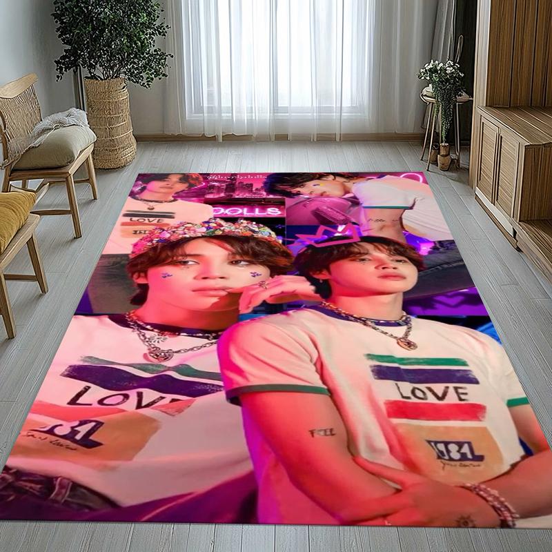 Jimin Kpop B-BTS Star Wohnzimmer Rutschfester Teppich Weicher Teppich für Schlafzimmer Kinderzimmer Spielzimmer Sofa, Heimdekoration Fußmatte Geschenk