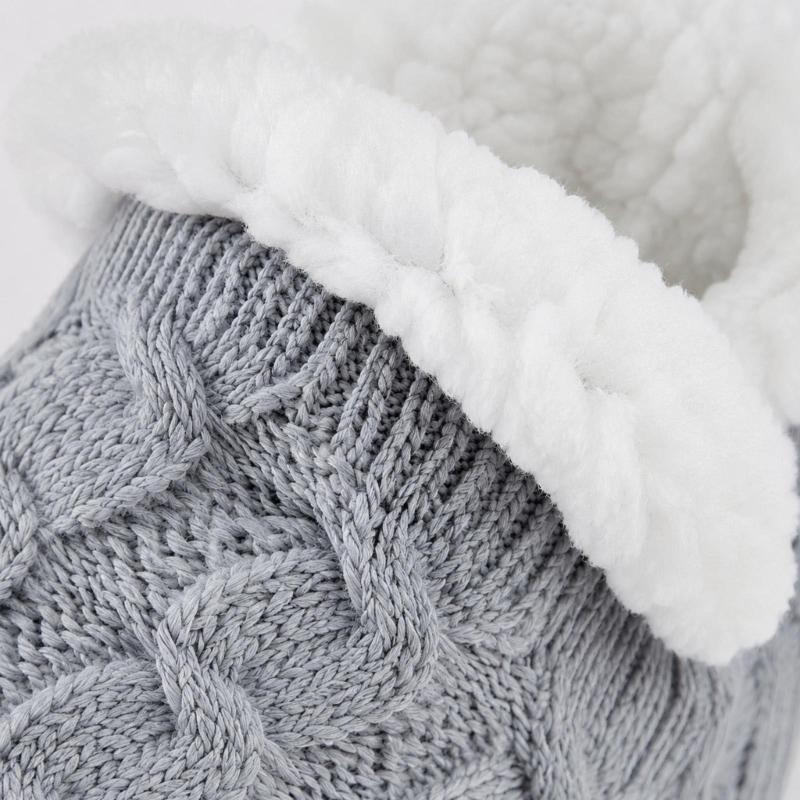 Warm Indoor Floor Socks with Cable Texture, Plush Lining and Traction Dots for Walking Around the Home in Cool Weather