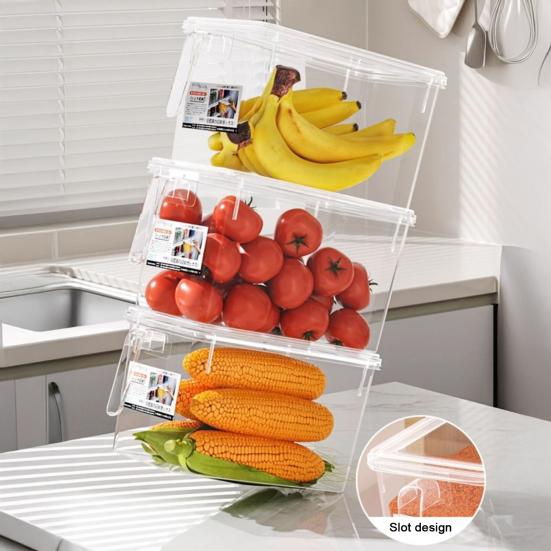 Refrigerator Organizer Transparent Food Box with Handle Lid Food-Grade Fridge Organizer Storage Bin for Fruits Vegetables Salads