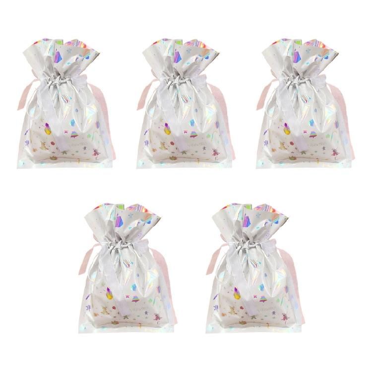 5PCS Plastic Holiday Gift Bags With Secure Drawstring and Festival Designs Party Essential Candy Containers