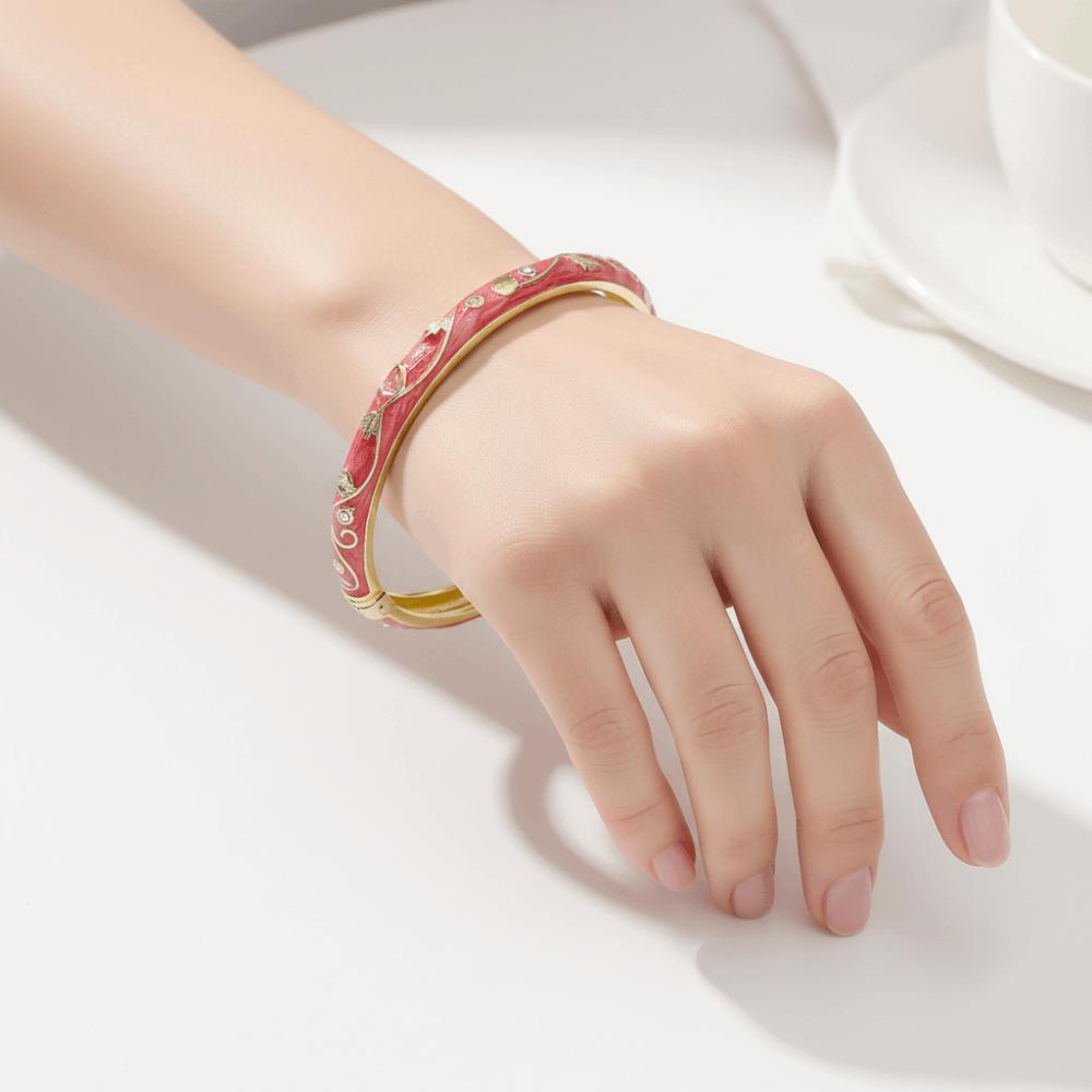 Small Floral Chinese Flower Bangle Enamel Women's Hand Bracelet Vintage Cloisonne Bangle Ladies