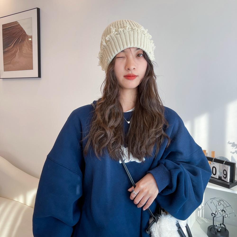 Solid Color Knitted Hat Dilapidated Hole Hip-Hop Hat New Beanie Cap Women Men
