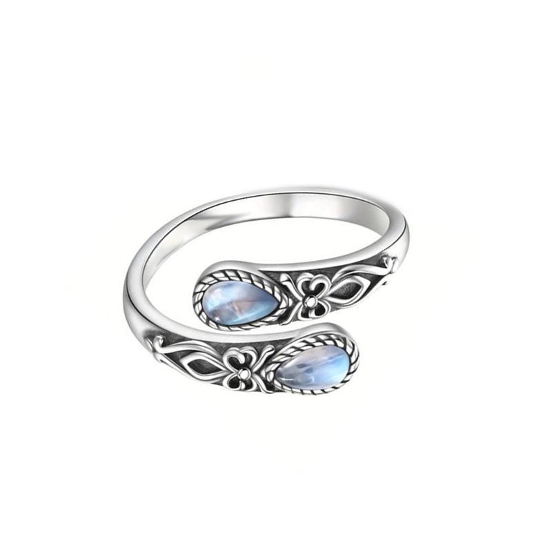 Moonstone Bow Ring Unique Vintage Design Light Luxury Fashion Jewelry adjustable opening