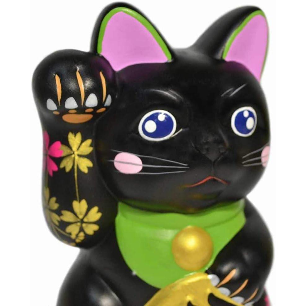 Seto Ware Maneki Neko 15.5cm Vysoká Malovaná Sakura Pravá Ruka (Černá)