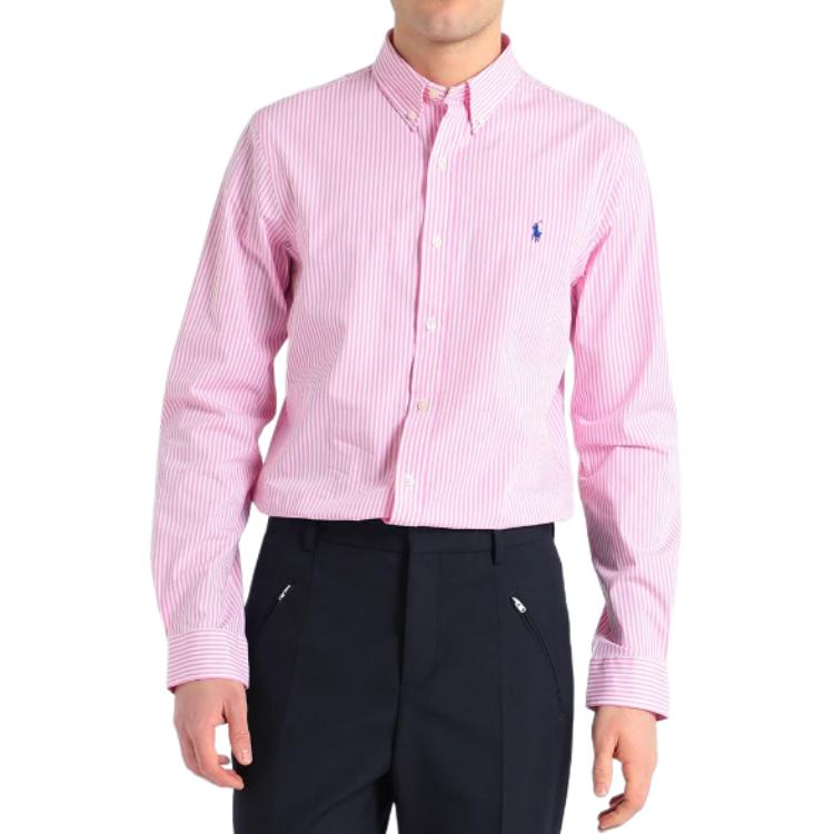 Polo Ralph Lauren Polo Striped Pony Embroidered Poplin Long Sleeve Shirt Men Shirts Pink 712818501-001