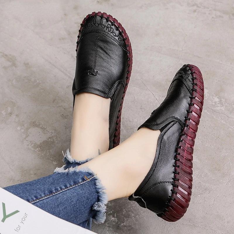 Black Wide Fit Women Female Loafers Designer Spring Shoes with Genuine Leather Upper 2026 New Oxford Sneaker Woman Flats