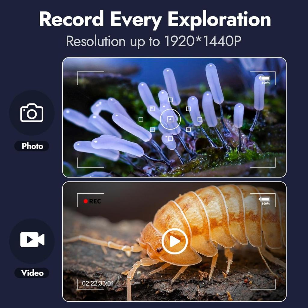 Digital Microscope, 50X-1600X Magnification Portable USB Microscope with Adjustable Stand, Mini Microscope Camera Compatible with iPhone, iPad,