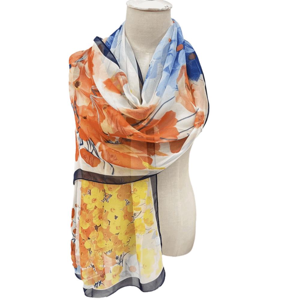 Embroidered Silk Scarf Breathable Long Wraps Summer Beach Shawl  for Women