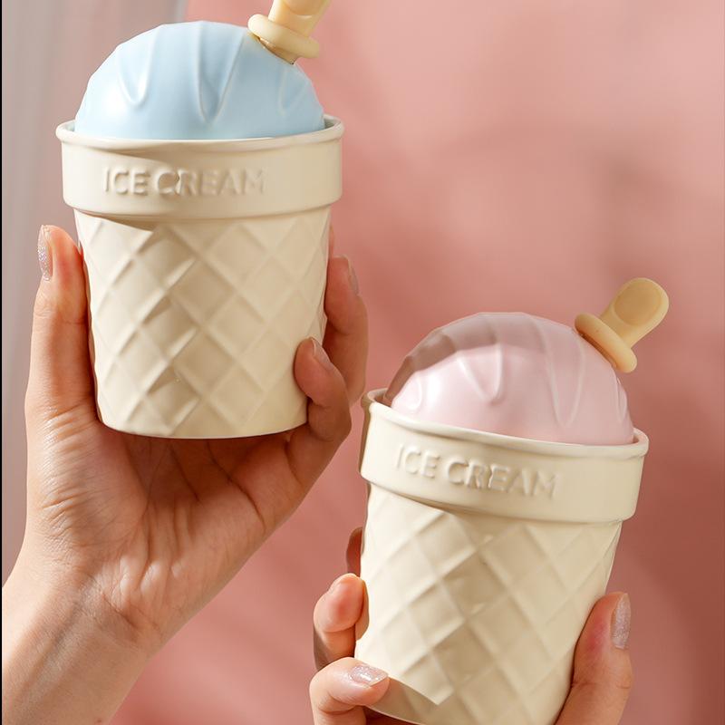 Macaron Ice Cream with Lid Scoop Ceramic Cup Personalized Creative Small Gift Mug Cute Children's Water Cup for Home Use