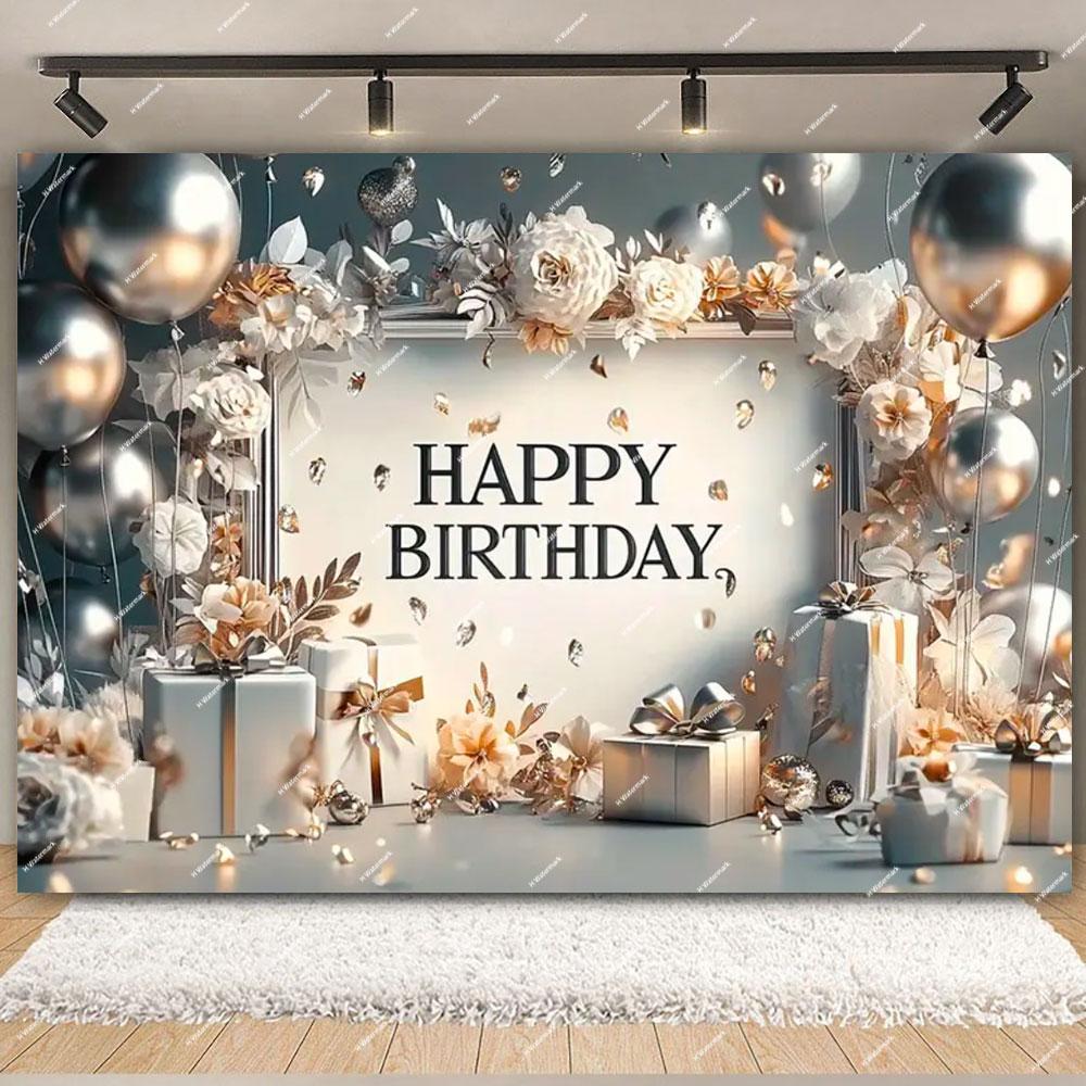 Gold Glitter Pink Blue Birthday Party Photo Backdrop Balloon Star Booth Banner Poster Adult Theme Party Decoration Supplies Gift