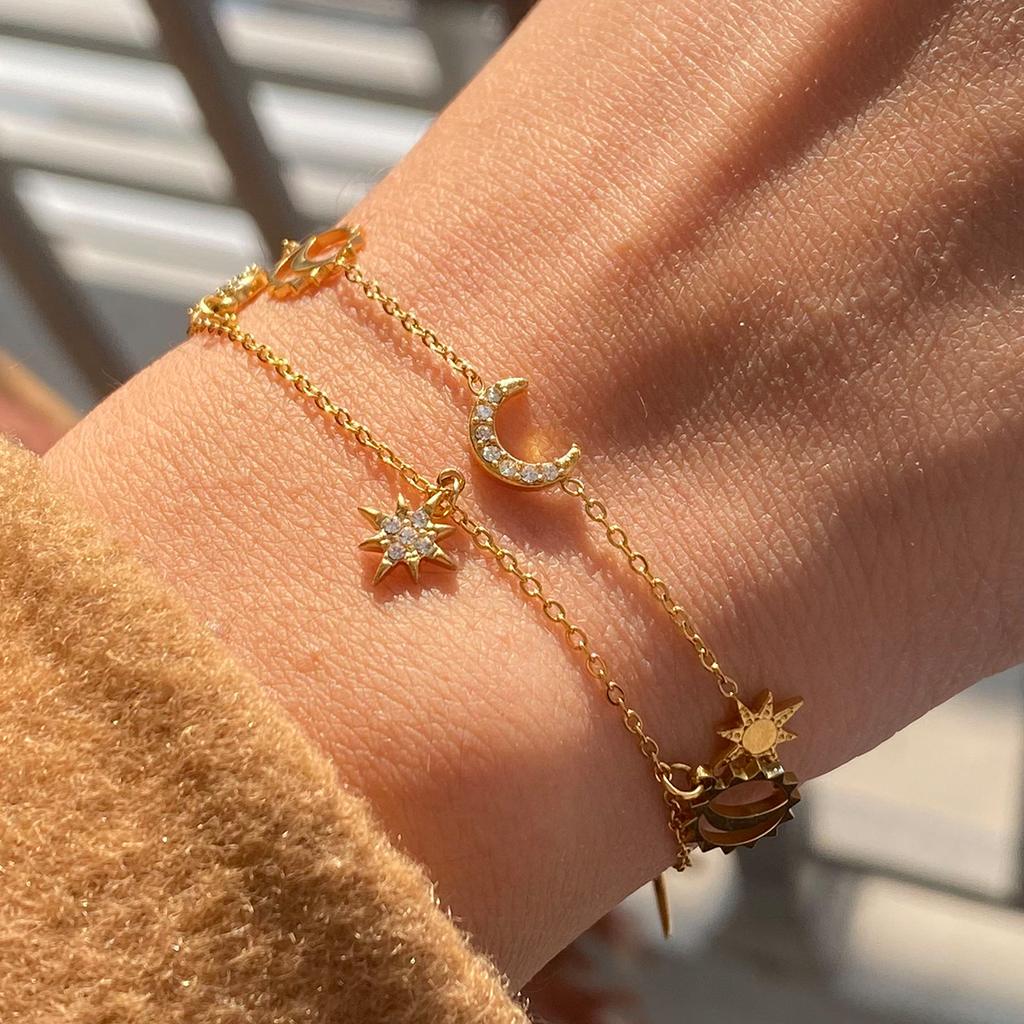 Youthway Diamonds Star & Moon Charms Drop Bracelet Bangle Chic Daily Premium Jewelry Recommend New for Women Gift