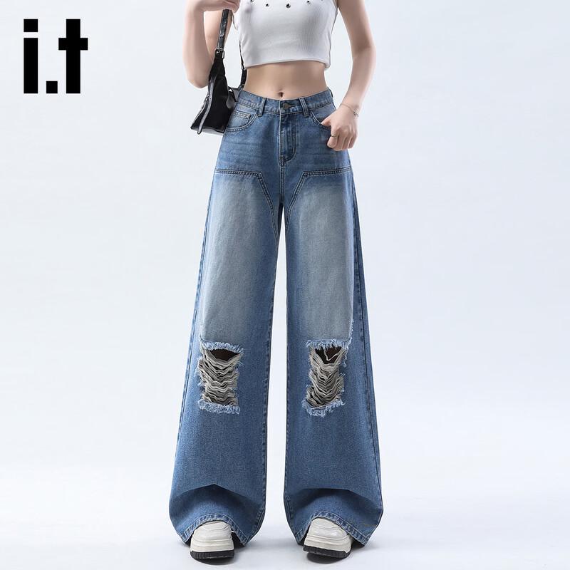 

Женские джинсы Izzue IT с высокой талией, рваные, широкие штанины XL