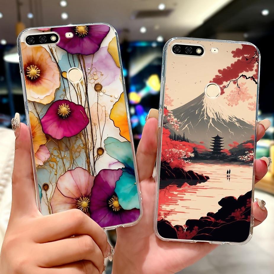 For Huawei Y7 Prime 2018 Case Nova2 Lite Luxury Painted Cover Soft Slim Phone Case For Huawei Y7 Pro 2018 Y72018 Back Cover Bags