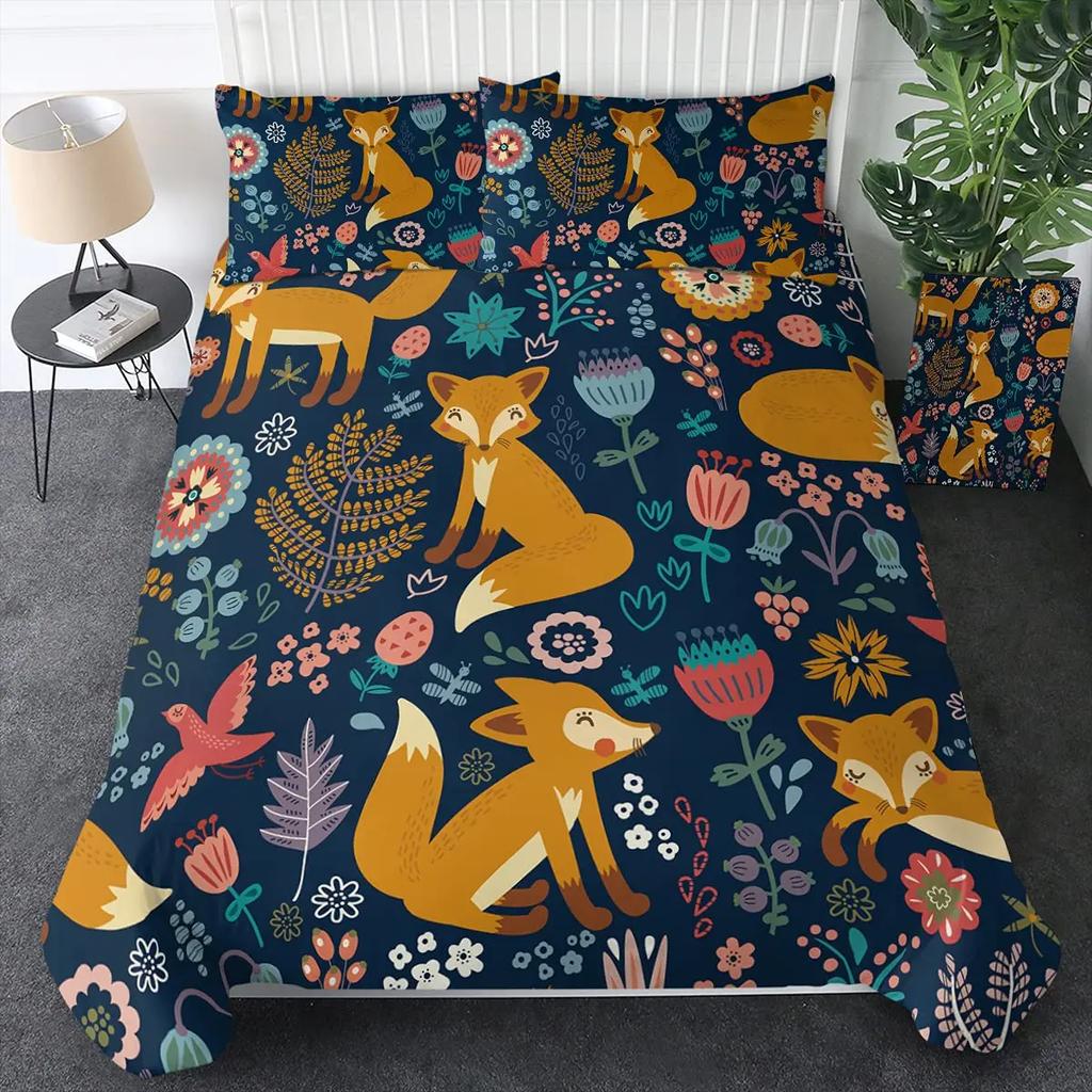 Tribal Ethnic Orange Fox Duvet Cover Set Woodland Animals Comforter Cover Set 2/3Pcs Dream Catcher Bedding Set Soft Qulit Cover