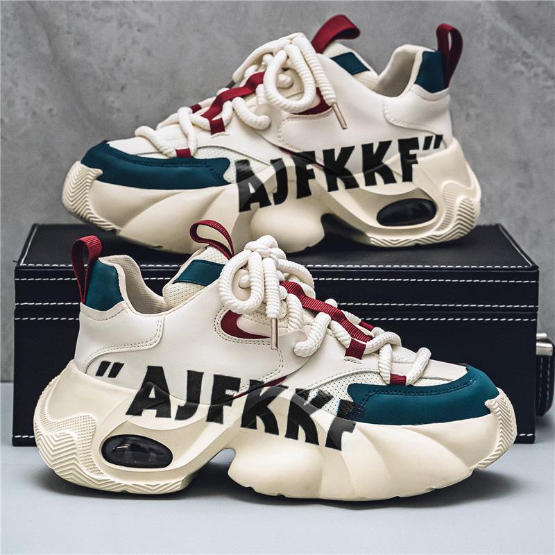 2025 spring and summer new ins color matching trend trendy men's shoes yellow dad shoes platform heightening casual sports shoes