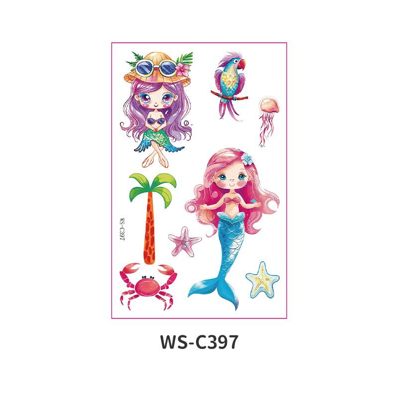 Children's Cartoon Mermaid Tattoo Sticker Pink Princess Waterproof Cute Fun Disposable Bonus Sticker