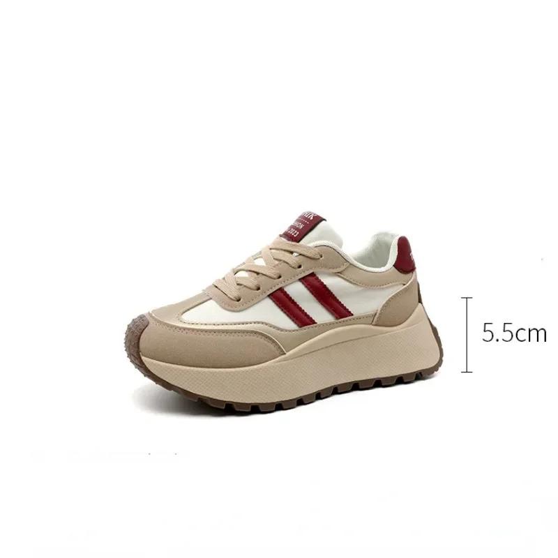 Spring Thick Bottom Women's Shoes 2025 Summer Casual Patchwork Leather  Ladies Femme Sneakers Casual Vulcanised Shoes