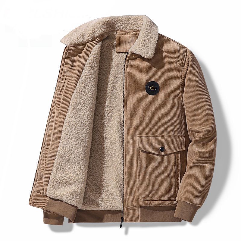 Herrars Nya Höst- och Vinter Casual Fleece Varm Plus Sammet Kavaj Utomhus Lös Casual Jacka För Män