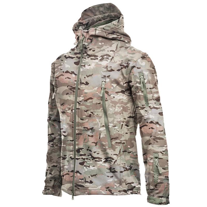 Pánská bunda Outdoor Soft Shell Fleece Větruodolná Vodotěsná Prodyšná A Termální S Kapucí